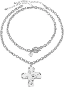 Collar cruzado grueso dorado llamativo para mujer en capas martillado audaz cuello cruzado - Imagen 1 de 12