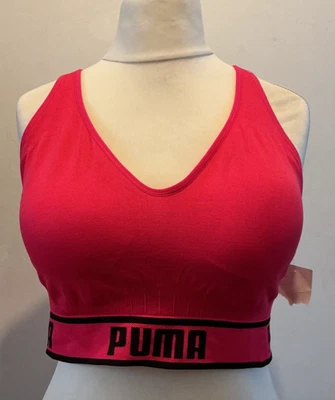 PUMA Padded Sports Bra Adjustable Straps Removable Pads XL 38 C/D NEW Pink/Black - Image 1 of 4