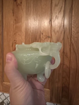 Trípode de jade tallado arcaico chino quemador de incienso incensario dragón con soporte de madera Foto 1 de 4