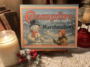 Campfire Marshmallows, Snowman, RETRO, Christmas Handcrafted Plaque #1 - Picture 1 of 3