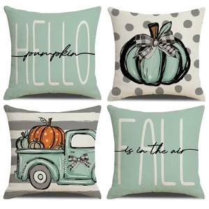 Fall Decor Pillow Covers Set of 4 Pumpkin Farmhouse Thanksgiving Decorations ... - Picture 1 of 9