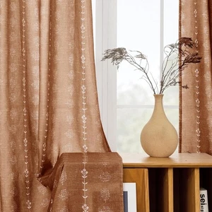 Terracotta Boho Curtains 84 52"W x 84"L (Pack of 2), - Picture 1 of 8