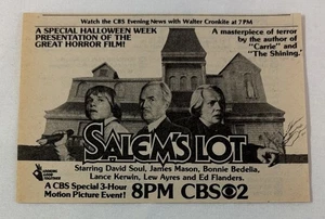 1980 CBS tv movie ad ~ Stephen King SALEM'S LOT Lance Kerwin, James Mason - Picture 1 of 1