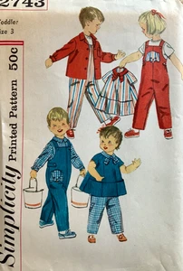 NEW Vintage 1950s SIMPLICITY SEWING PATTERN 2743 TODDLER Sz 3 Overalls Top Shirt - Picture 1 of 6