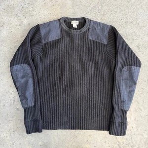 LL Bean Sweater Mens Size XL Black Commando Lambs Wool Military Elbow Patchwork - Picture 1 of 5
