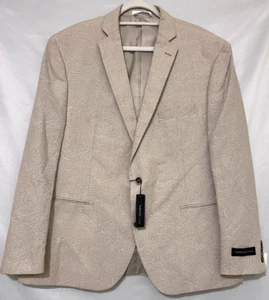 NWT Van Heusen Studio Mens 48R Oatmeal White Paisley 2-Button Blazer Linen Blend - Picture 1 of 11