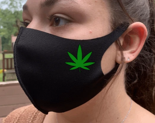 MARIJUANA Cannibis Pot Leaf Vinyl Black Cloth Stretchy Breathable Facemask -NEW! - Image 1 of 1