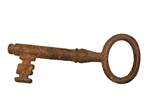 40s Iron Skeleton Ward Key 5" Original Patina Rusted Lg Round From Spain - Picture 1 of 10