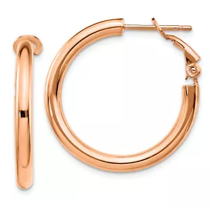 Avariah 14k Rose Gold 3x20mm Polished Round Omega Back Hoop Earrings - 27mm - Picture 1 of 5