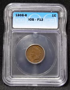 1908S INDIAN HEAD PENNY ICG GRADED FINE 12 - Picture 1 of 5