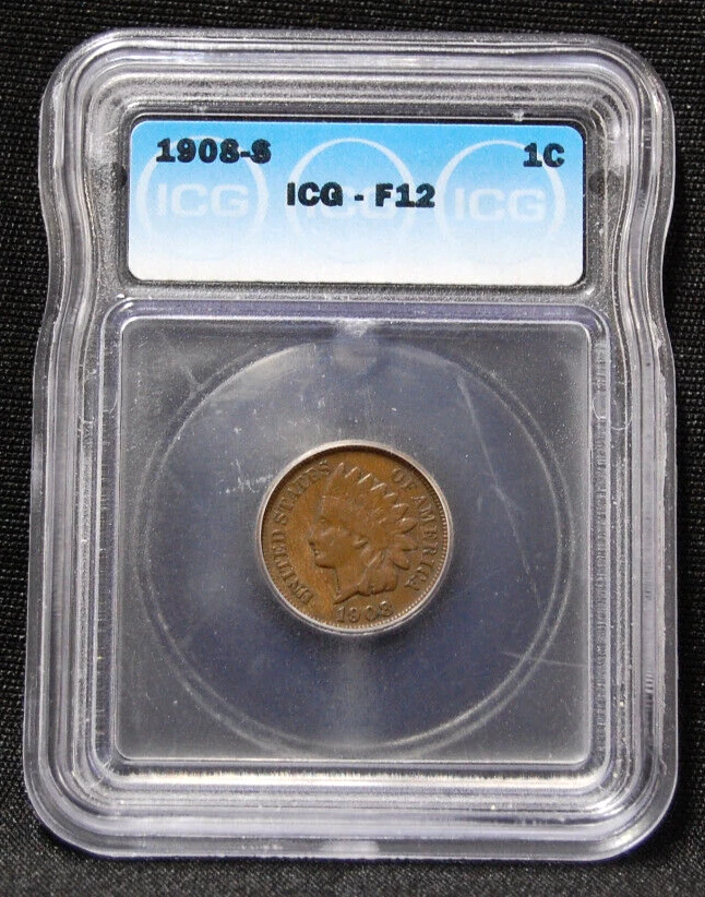 1908S INDIAN HEAD PENNY ICG GRADED FINE 12 - Image 1 of 4