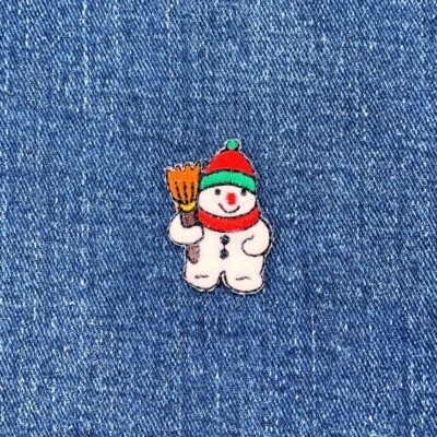 Mini Snowman Applique Patch Winter Holidays Snow Embroidered Badge 1.25" Iron On - Image 1 of 2