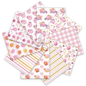 10Pcs Fall Cotton Fabric Bundles Pink Pumpkin Maple Leaf Truck Fat Quarters A... - Picture 1 of 7