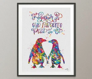 Pinguin Paar Aquarelldruck zusammen ist unser Lieblingsort Zitat-912 - Bild 1 von 4