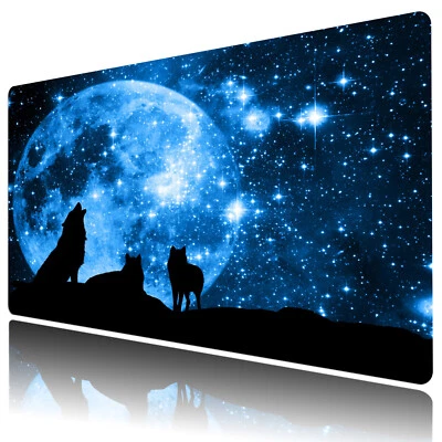 Wild Wolf Full Moon Blue Desk Mat for Keyboard Mouse Desk Pad 31.5x15.7 inch - Image 1 of 4