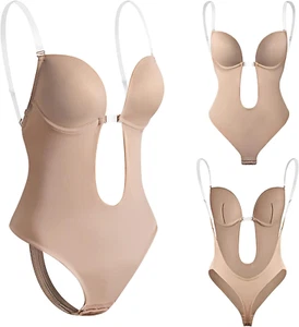 Damen Rückenfreier Body Tiefen Rückenausschnitt Shaper BH, Partykleid Mit Transp - Bild 1 von 6