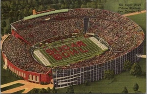 Postal de fútbol americano de Nueva Orleans de la década de 1940 SUGAR BOWL vista aérea / lino Curteich - Imagen 1 de 2