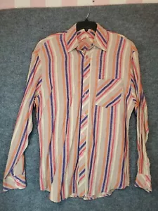 Vintage Bugatchi Uomo 100% Linen Long Sleeve Button Stripped Shirt Mens Large - Picture 1 of 13