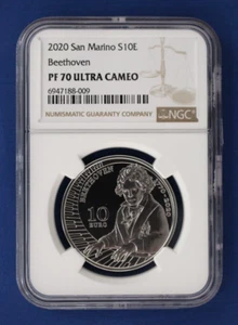 2020 San Marino Silver Proof 10 Euro coin "Beethoven" NGC PF70 with Case & COA - Picture 1 of 3