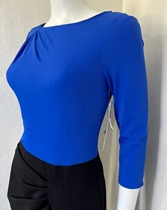 NWT Teri Jon Royal Blue Black Colorblock Knit Pleat Sheath Dress Sz 6 **READ** - Picture 1 of 24