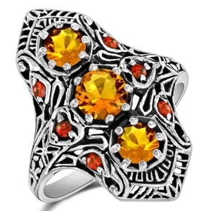 1CT Natural Golden Citrine 925 Solid Sterling Silver Filigree Ring Sz 6 XB3 - Picture 1 of 4