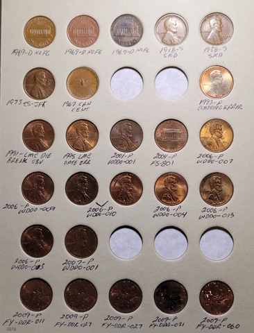 Coin Collection Double Die & Error Penny Cent Lot Shield Cent Memorial Cent Lot Cover