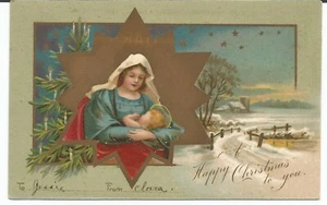 Mary and Baby Jesus Religious Christmas Posted 1908 Postcard 12 Point Star - Bild 1 von 3