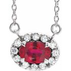 14K White 7X5 Mm Natural Ruby & 1/6 Ctw Natural Diamond 18" Necklace