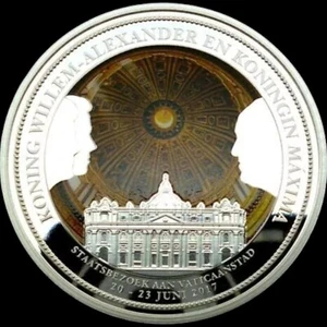 Netherlands 2017 Colored Silver Plated Medal - State visits to Vatican City ! - Picture 1 of 3