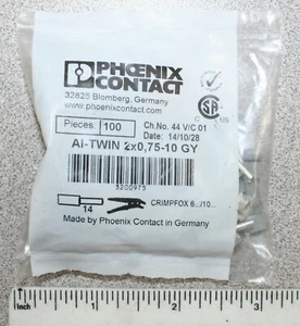 Phoenix Contact 3200975 / Al-TWIN 2x0, 75-10 GY (CONN FERRULE TWO 18AWG ) 100pcs - Picture 1 of 2