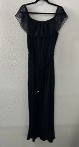 Apt 9 Black Crochet Lace Off Shoulder Maxi Dress Size XL Goth Grunge Witchy - Picture 1 of 11