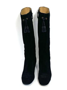 The Original Car Shoe Black Suede Knee Hi Boots Size 36.5 - Imagen 1 de 14