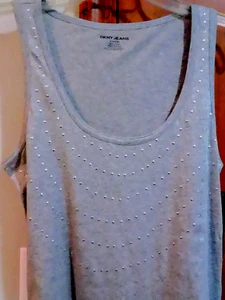 DKNY Jeans $34 NWT Retail Gray Sleeveless Tank Top Silver Tab Accents Juniors XL - Picture 1 of 18