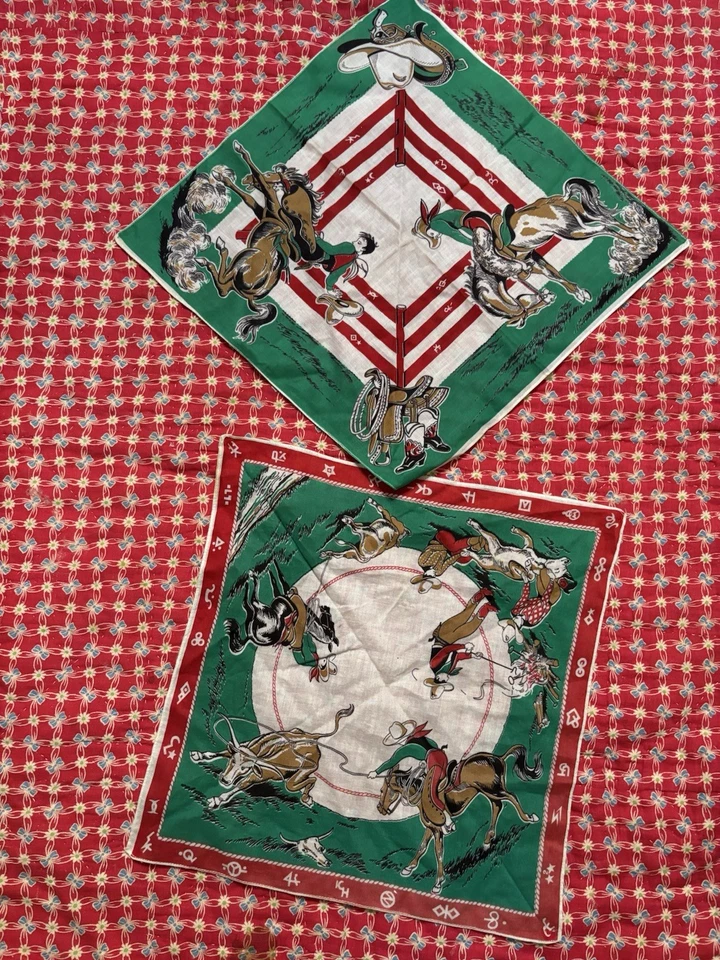 2 pañuelos Western Bandanna de los años 40 ¡Colores vibrantes súper limpios originales! Foto 1 de 2