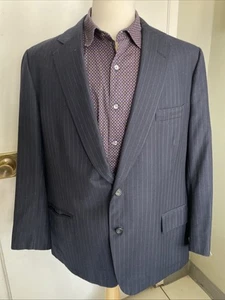 Henry Poole Savile Row Blazer 48R Navy Blue Pin Stripped Wool Made in England - Picture 1 of 10