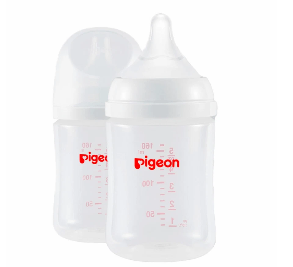 Garrafa PP de enfermagem de pescoço largo Pigeon 5,4 oz (pacote com 2) com 2 mamilos SS - Imagem 1 de 4