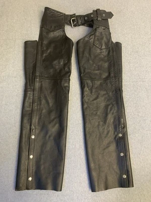 Interstate Leather Chaps Mens XL Black Genuine Cowhide Motorcycle Biker Pants - Image 1 of 4