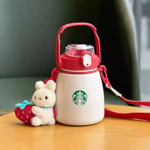 New 2025 China Starbucks Strawberry Rabbit Charm 34oz SS Straw Cup Water Bottle - Picture 1 of 6