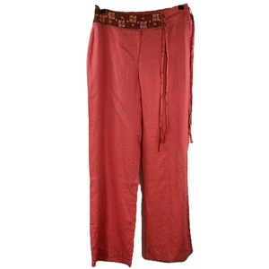 Rene Derhy Peach Pink Linen Blend Straight Leg Trousers M NWT - Picture 1 of 7