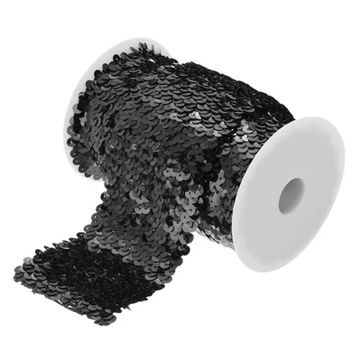 Lentejuelas elásticas de 5,5 yardas y 3 pulgadas 3 filas lentejuelas planas tira lentejuelas negro Foto 1 de 4