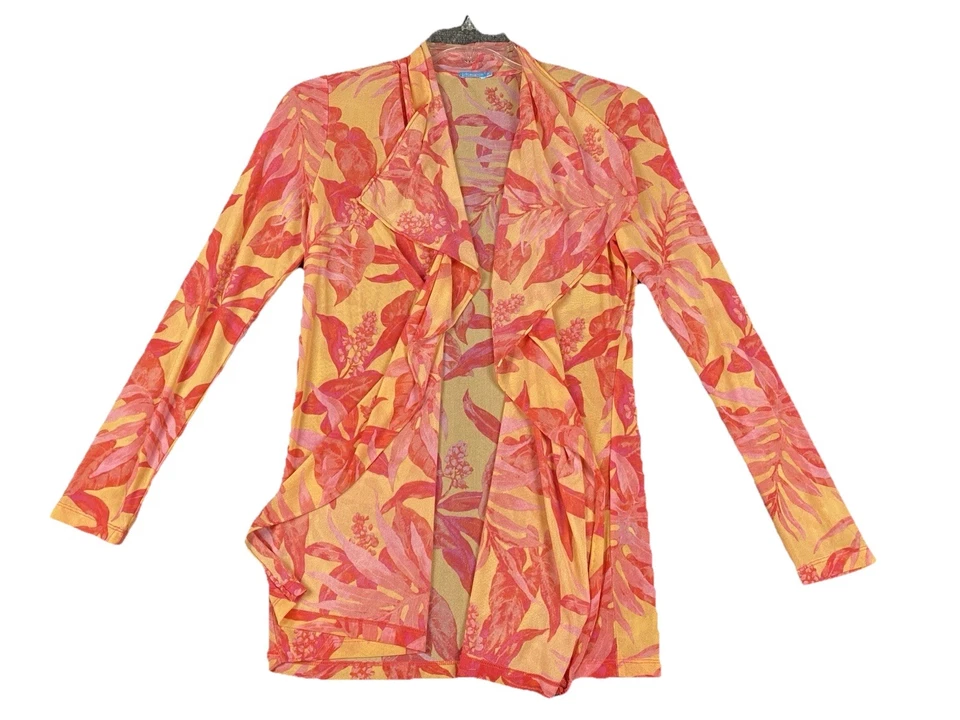 J. McLaughlin Balboa Knit Mesh Breakaway Cardigan size M Pink Orange Sheer * - Imagem 1 de 4