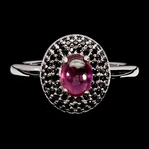 925 Anello Argento Sterling Ovale Rubino 7x5mm Spinello Naturale Gemma Misura 9 - Foto 1 di 14