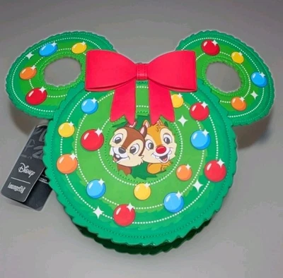 Bolso Bandolera Disney Loungefly Chip and Dale Corona de Navidad Verde Nuevo con Etiquetas Foto 1 de 2
