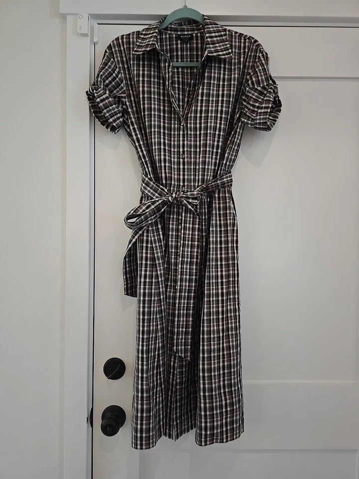 Worth New York Shirt Dress, Brown Checkered, Size 4 - Image 1 of 3