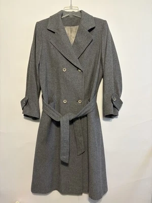 Vintage Feleurette 100% Camel Hair Gray Long Trench Coat Double Breasted Belted - Image 1 of 4