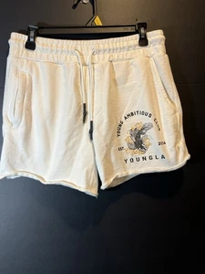 YOUNGLA WOMENS YOUNG AMBITION CLUB LOGO GRAPHIC WHITE SHORTS SIZE MEDIUM - Picture 1 of 9
