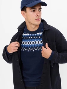 2022 GAP Recycled Fair Isle Crewneck Midweight Sweater S Navy Tapestry #514182 - Picture 1 of 7