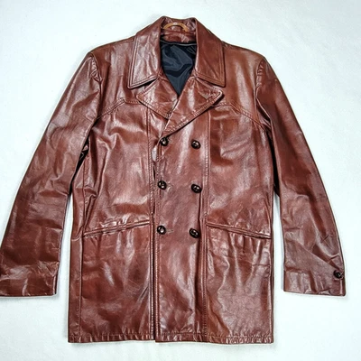 Chaqueta de cuero vintage años 70 doble botonadura para hombre talla 40 marrón botón discoteca Foto 1 de 4