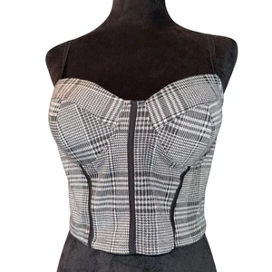 Haute Monde Bustier Top  Black White Plaid Pattern Cropped Strappy Retro 90’s - Picture 1 of 5