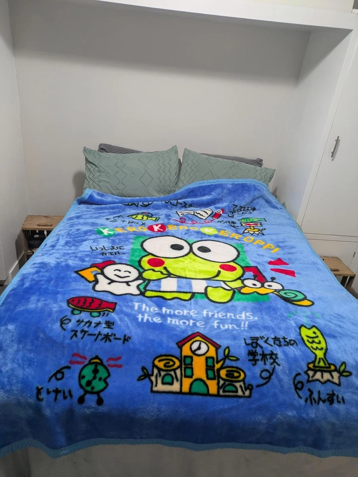 Vintage Sanrio Keroppi Plush Blue Blanket Throw - Изображение 1 из 4